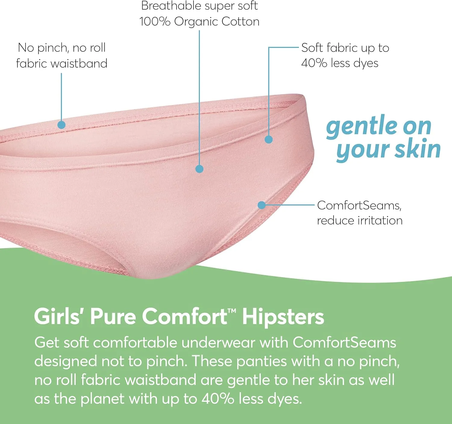 Hanes Ultimate Girls' Underwear, Pure Comfort Organic 100% Cotton Panties, Briefs & Hipsters, 8-Pack