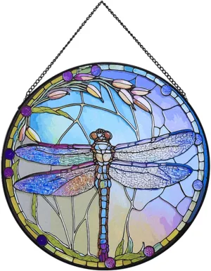 Hanging Stained Glass for Windows,20cm/7.87inch Dragonfly Hand-Painted Sun Catcher Garden Hangings Christmas Mother's Day, Valentine's Day Ornaments Festival Gift (C Style)