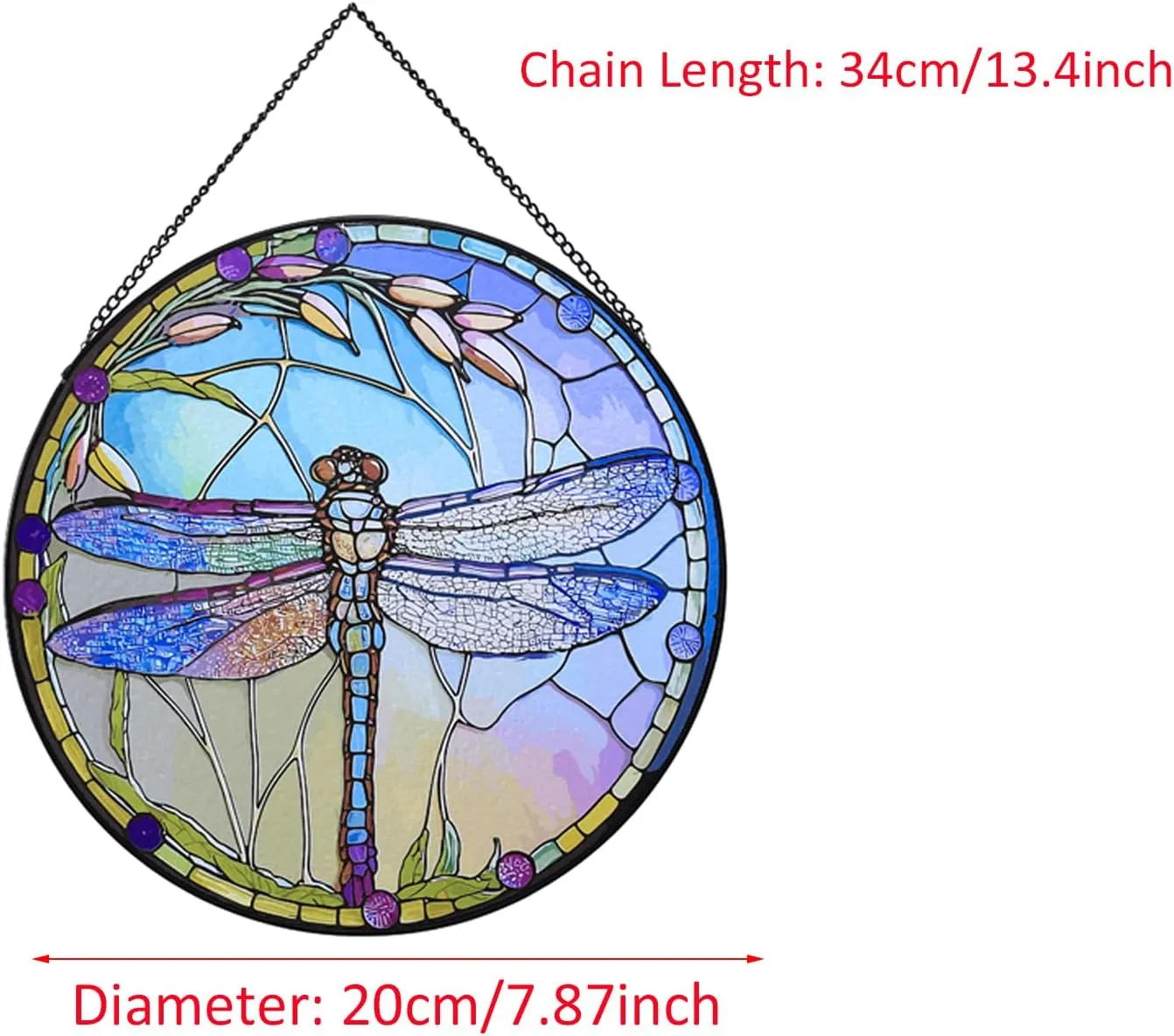 Hanging Stained Glass for Windows,20cm/7.87inch Dragonfly Hand-Painted Sun Catcher Garden Hangings Christmas Mother's Day, Valentine's Day Ornaments Festival Gift (C Style)