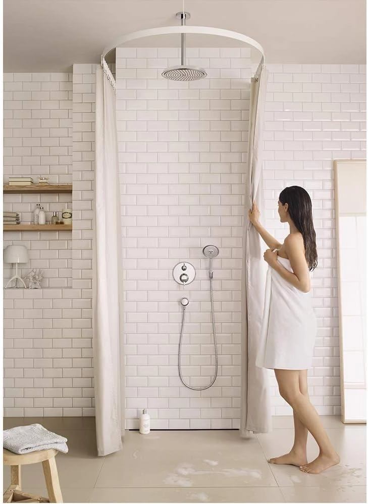 hansgrohe Ecostat Modern Premium Easy Control 2-Handle 7-inch Wide Pressure Balance with Diverter in Chrome, 04447000 with iBox Universal Leak Preventing Valve Rough-in with Service Stop