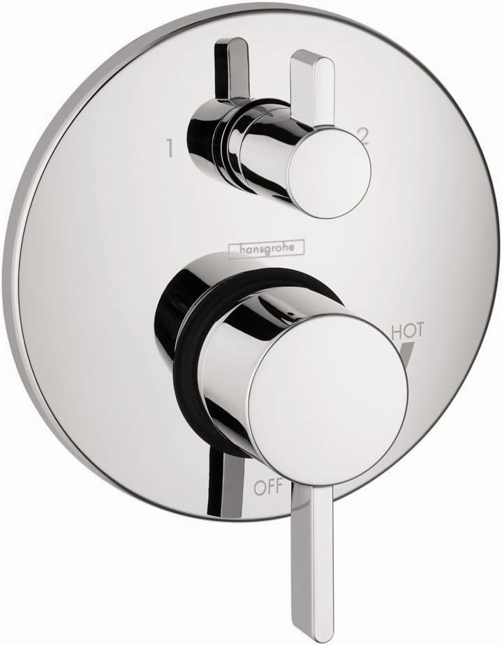 hansgrohe Ecostat Modern Premium Easy Control 2-Handle 7-inch Wide Pressure Balance with Diverter in Chrome, 04447000 with iBox Universal Leak Preventing Valve Rough-in with Service Stop