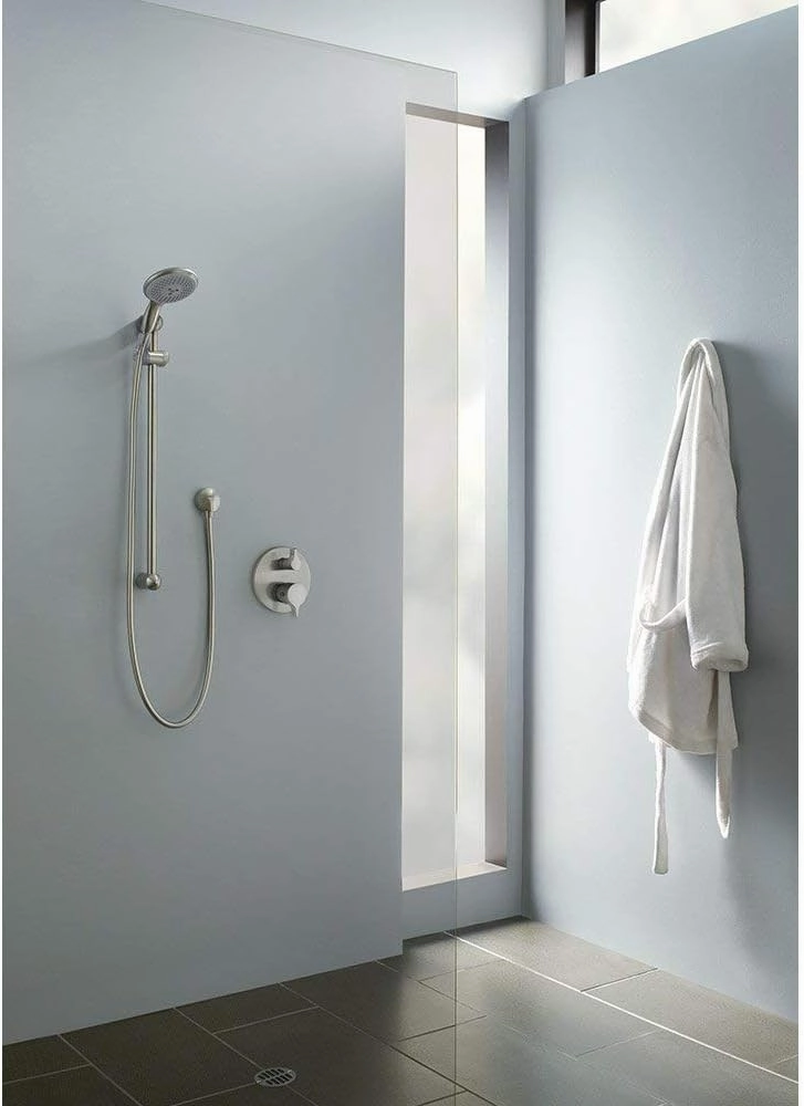 hansgrohe Ecostat Modern Premium Easy Control 2-Handle 7-inch Wide Pressure Balance with Diverter in Chrome, 04447000 with iBox Universal Leak Preventing Valve Rough-in with Service Stop