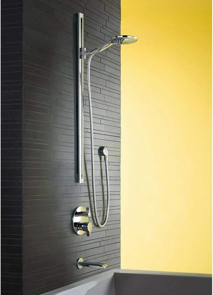hansgrohe Ecostat Modern Premium Easy Control 2-Handle 7-inch Wide Pressure Balance with Diverter in Chrome, 04447000 with iBox Universal Leak Preventing Valve Rough-in with Service Stop
