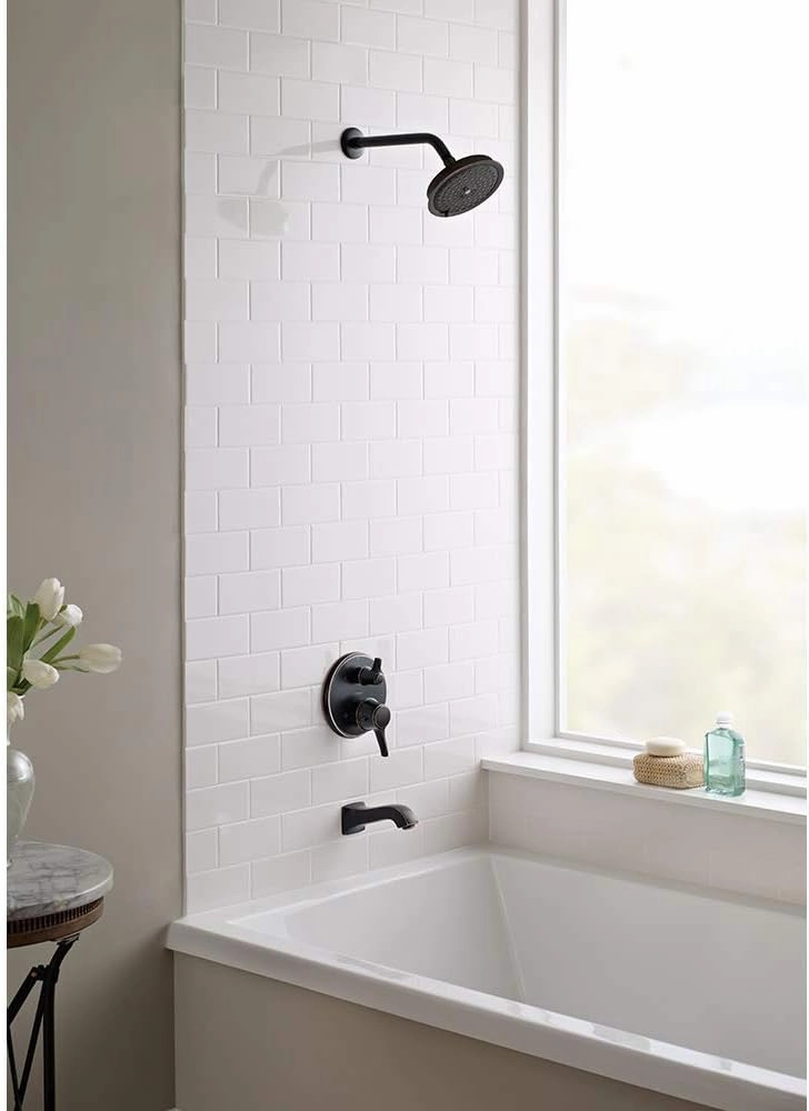 hansgrohe Ecostat Modern Premium Easy Control 2-Handle 7-inch Wide Pressure Balance with Diverter in Chrome, 04447000 with iBox Universal Leak Preventing Valve Rough-in with Service Stop