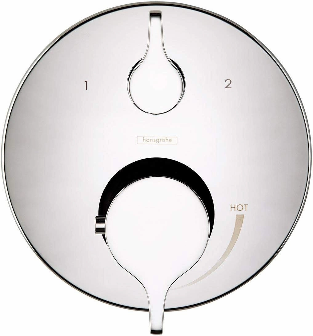 hansgrohe Ecostat Modern Premium Easy Control 2-Handle 7-inch Wide Pressure Balance with Diverter in Chrome, 04447000 with iBox Universal Leak Preventing Valve Rough-in with Service Stop