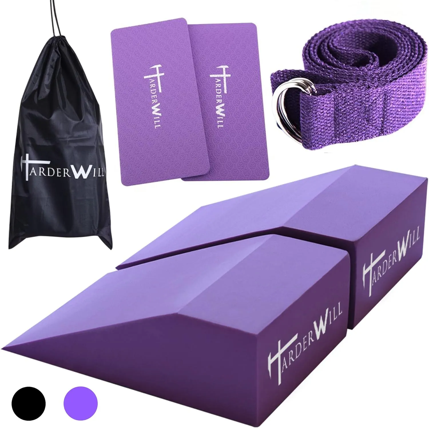HarderWill Yoga Foam Wedge Blocks (Pair), Calf Raise Block, Calf Stretcher, Yoga Wrist Support, Balance, Pushup, Fitness, Pilates, Heel Stretcher, Squat Wedge with Gym Bag