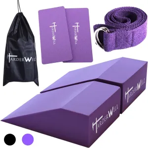HarderWill Yoga Foam Wedge Blocks (Pair), Calf Raise Block, Calf Stretcher, Yoga Wrist Support, Balance, Pushup, Fitness, Pilates, Heel Stretcher, Squat Wedge with Gym Bag