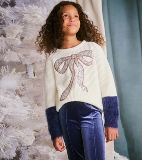 Hatley Sequing Bow Fluffy Sleeves Sweater