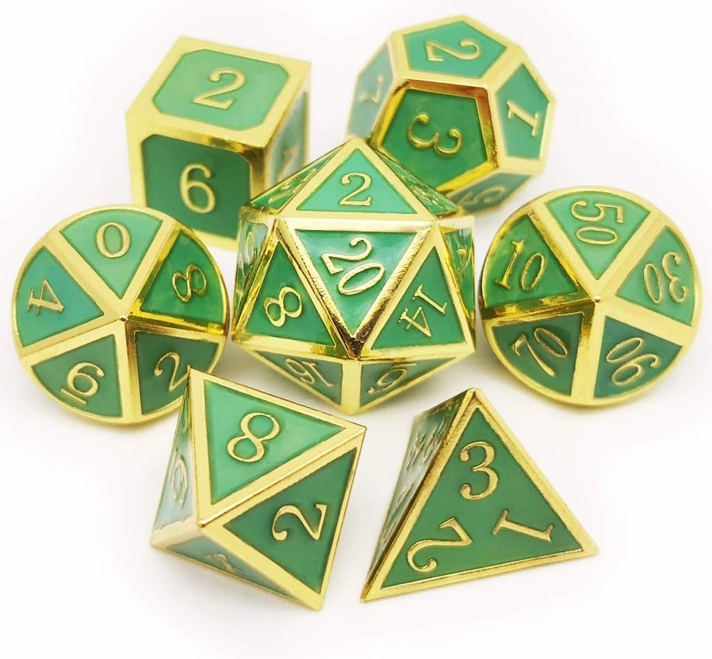 Haxtec Glow in The Dark Glowing Blue Metal Dice Set D&D W/Dragon Dice Bag 7PCS DND Dice Set for Dungeons and Dragons RPG Games-Gold Glowing Blue-V2