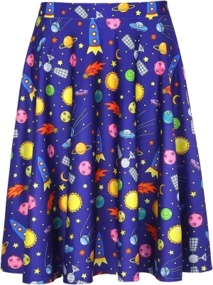 HDE Skirts for Women - Midi Skirt Skater Skirt Knee Length High Waist Fun Prints