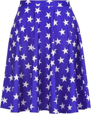 HDE Skirts for Women - Midi Skirt Skater Skirt Knee Length High Waist Fun Prints