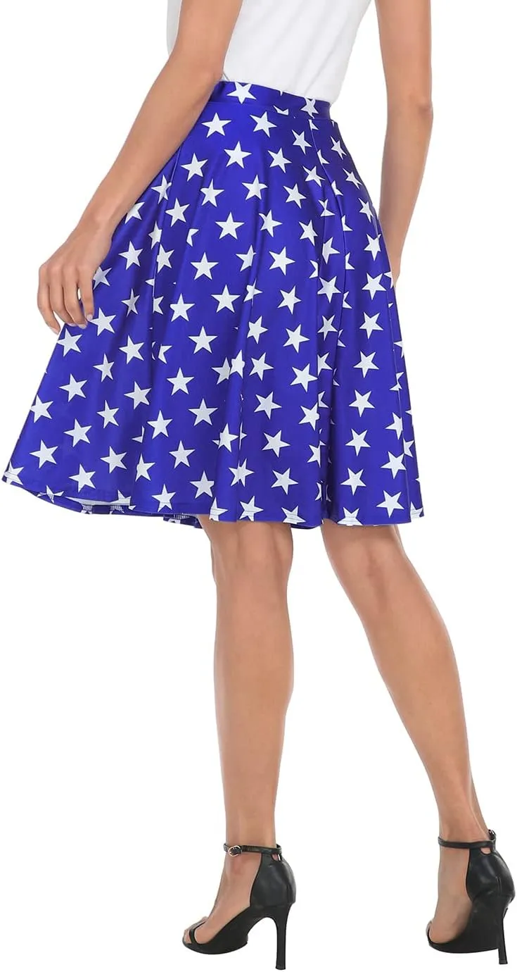 HDE Skirts for Women - Midi Skirt Skater Skirt Knee Length High Waist Fun Prints