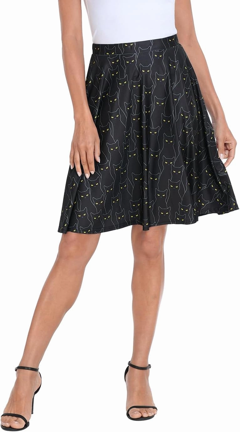 HDE Skirts for Women - Midi Skirt Skater Skirt Knee Length High Waist Fun Prints