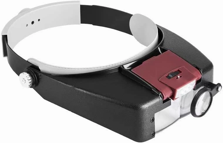 Head Magnifier Jewelers with LED Light Illuminated Helmet Magnifying 1.5X 3X 6.4X 8.3X Tools for Watch Repair, Precision Work Reading (Red)