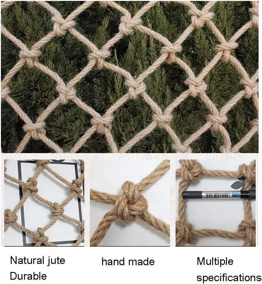 Hemp Climbing Net Hemp Rope Net for Kid Truck Trailer Heavy Duty Netting Safety Nets Cargo Rope Ladder Safety Net Fence Decor Mesh,for Playground Indoor Outdoor Diameter 6mm