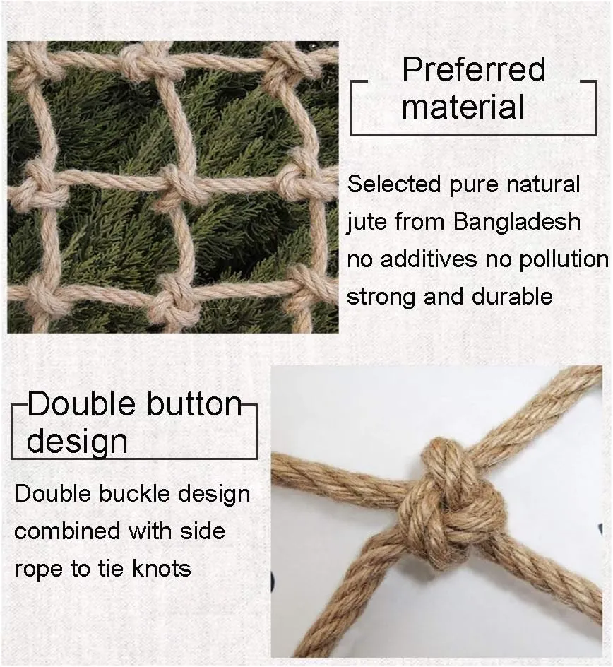 Hemp Climbing Net Hemp Rope Net for Kid Truck Trailer Heavy Duty Netting Safety Nets Cargo Rope Ladder Safety Net Fence Decor Mesh,for Playground Indoor Outdoor Diameter 6mm