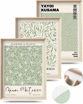 HesenDot Framed Matisse Sage Green Wall Art,William Morris Canvas Wall Decor,16x12IN High Framed Wood Design Prints,Minimalist Classic Decor Aesthetic for Living Room,Bedroom,Bathroom Set of 3