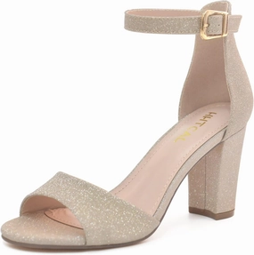 HHTCAL Ankle Strap Chunky Block High Heels for Women Sexy Strappy Fashion Buckle Round Open Toe Heeled Sandals Bridesmaid Bride Party Wedding Shoes