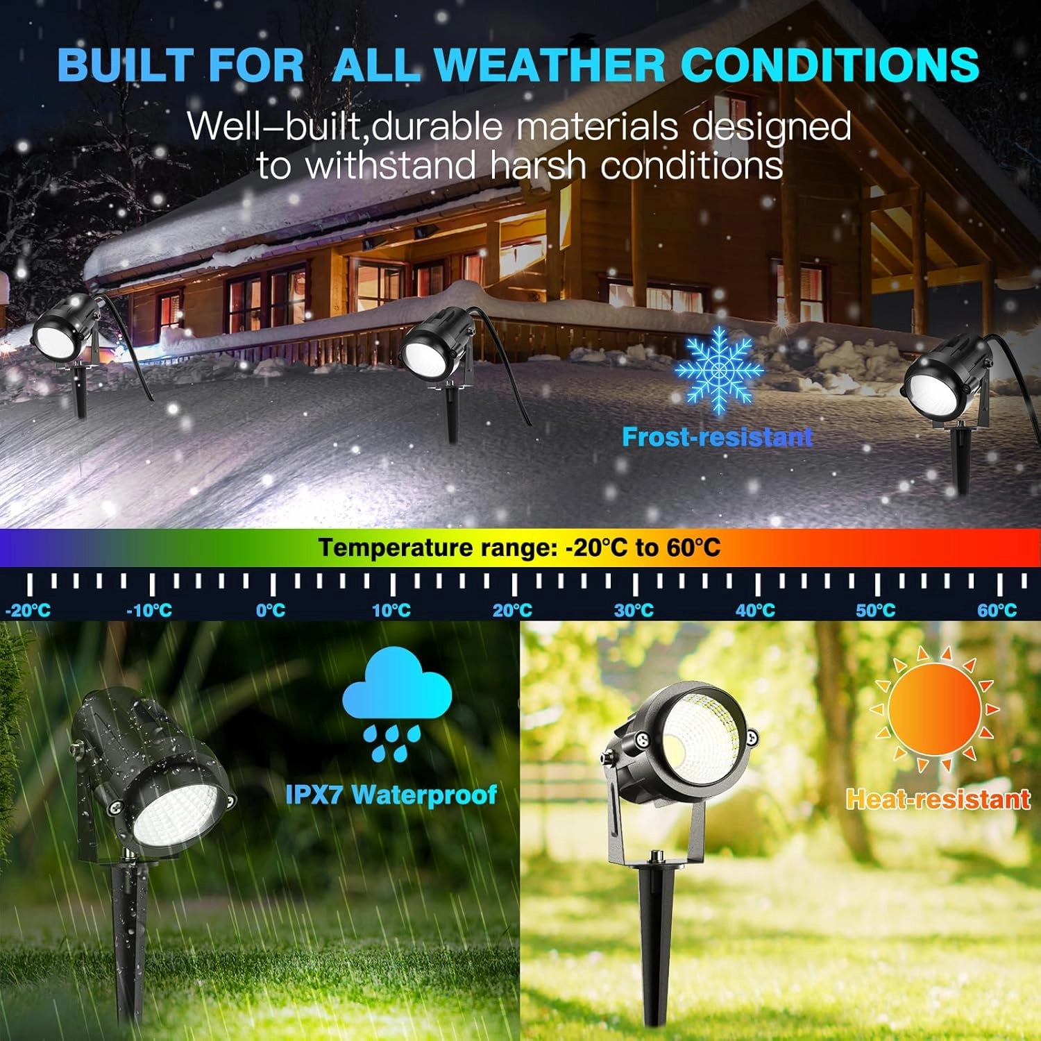 High Brightness 1000LM Outdoor Spot Lights for Yard, 3500K Warm White Spot Lights Outdoor with 4.9FT Electric Cord, 10W LED IP66 Waterproof Landscape Spotlights for Garden Tree Flag - 2 Pack