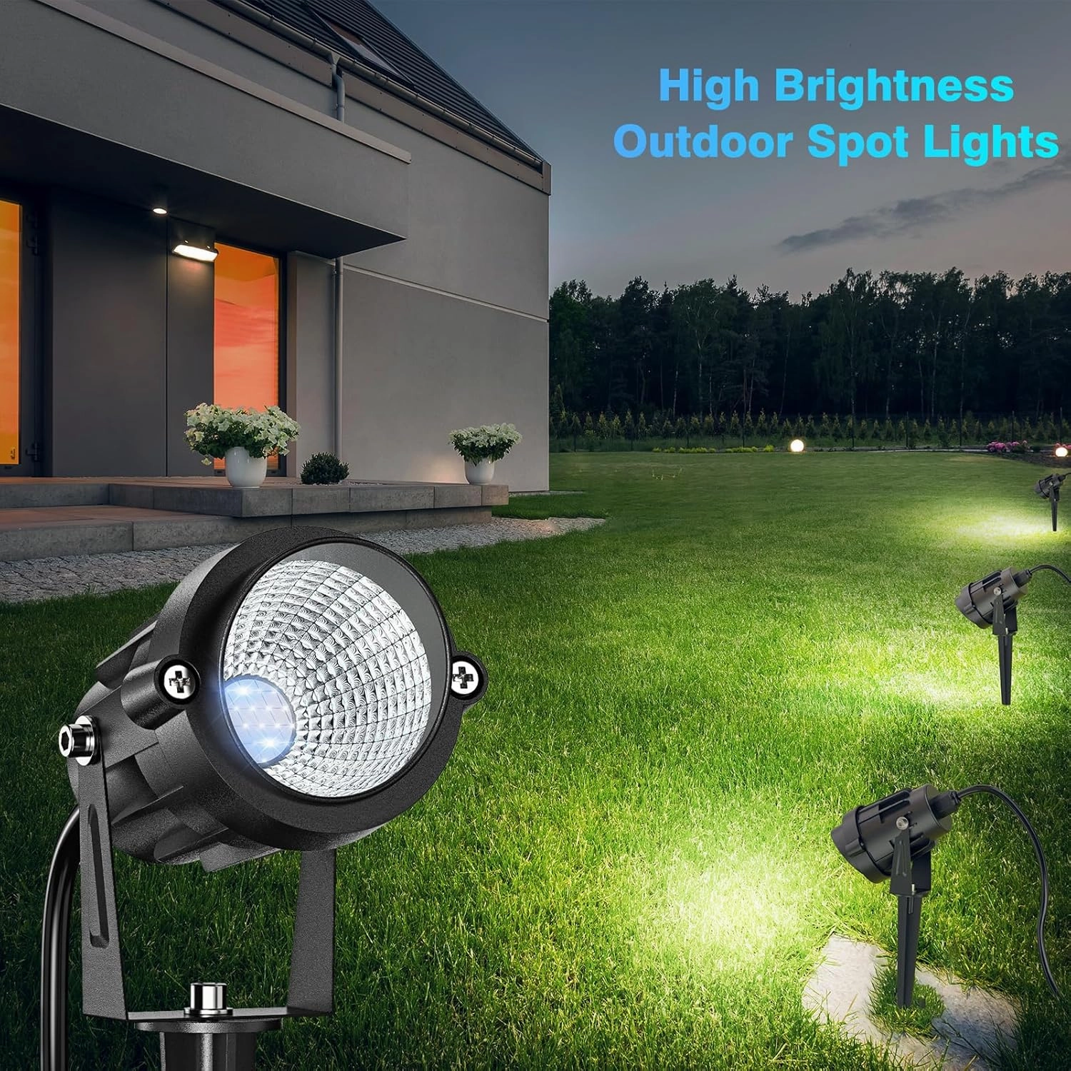High Brightness 1000LM Outdoor Spot Lights for Yard, 3500K Warm White Spot Lights Outdoor with 4.9FT Electric Cord, 10W LED IP66 Waterproof Landscape Spotlights for Garden Tree Flag - 2 Pack
