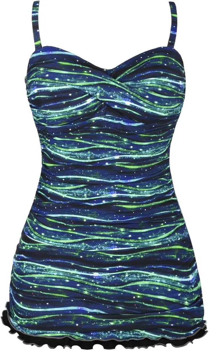 Hilor Women's One Piece Swimsuits Tummy Control Swimwear Ruffle Swimdress with Built in Swim Brief