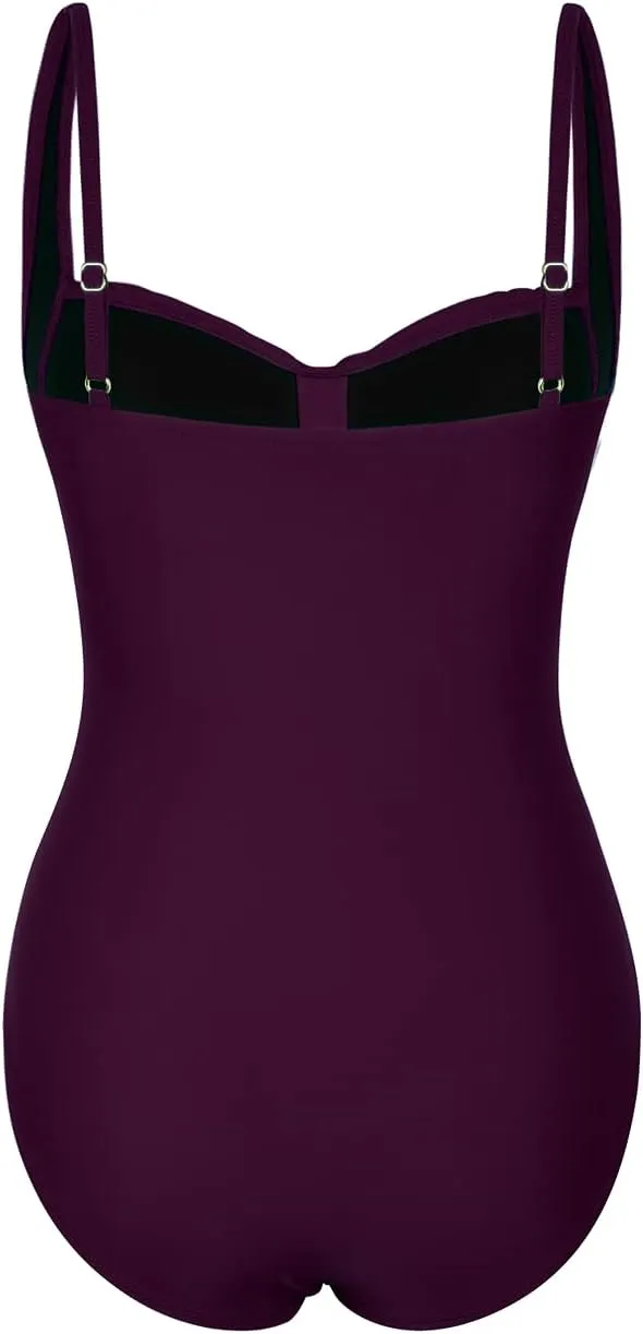 Hilor Women's Tummy Control One Piece Swimsuits Front Twist Bathing Suits Slimming Monokini Swimwear