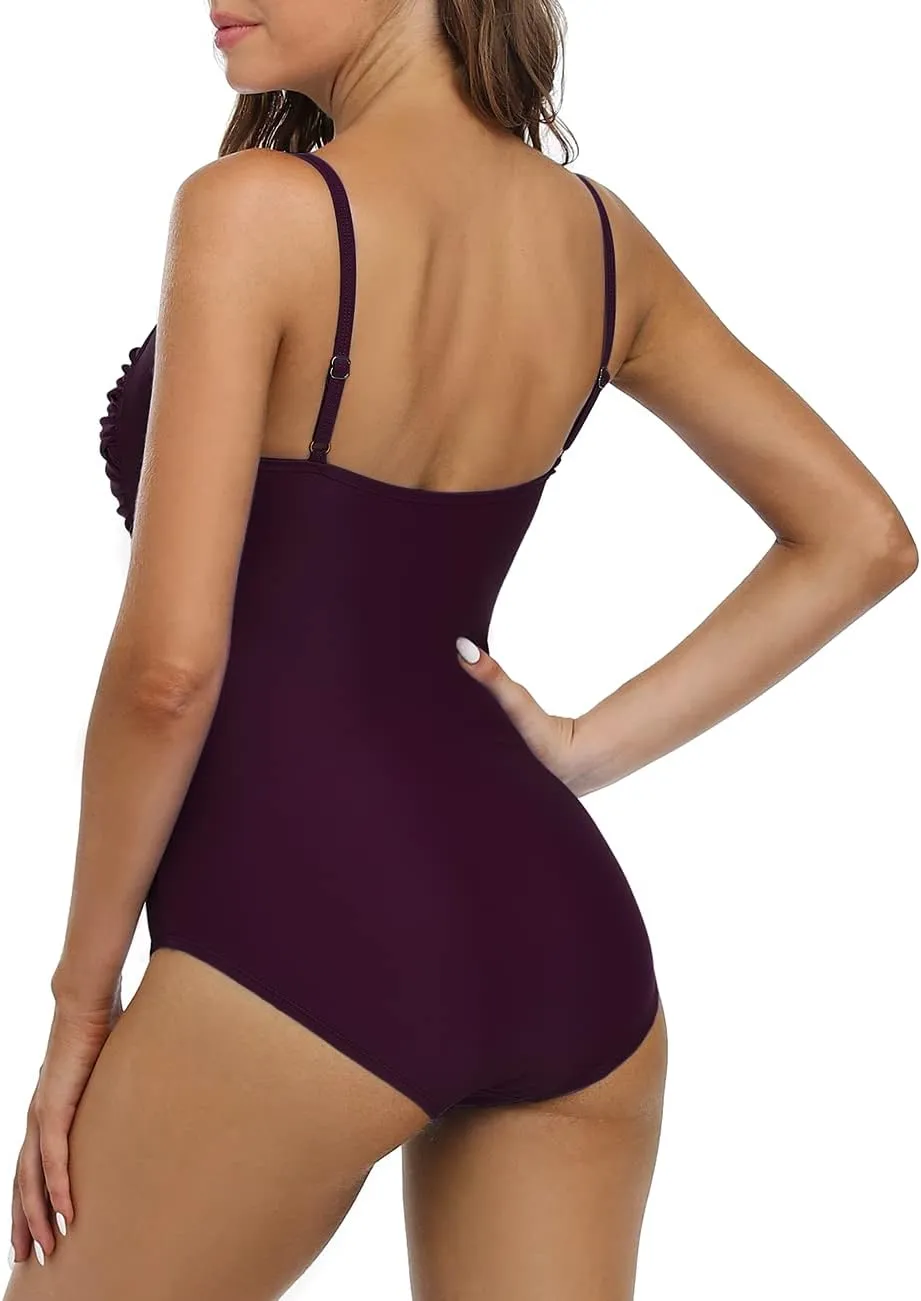 Hilor Women's Tummy Control One Piece Swimsuits Front Twist Bathing Suits Slimming Monokini Swimwear