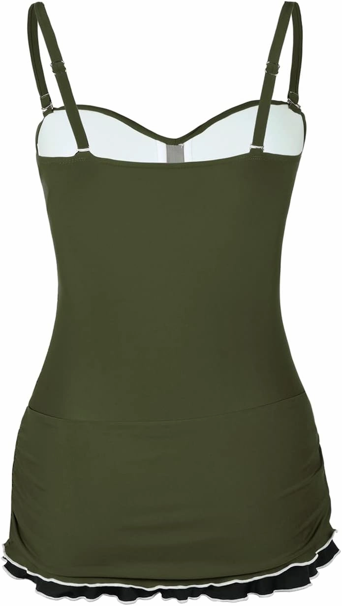 Hilor Women's One Piece Swimsuits Tummy Control Swimwear Ruffle Swimdress with Built in Swim Brief