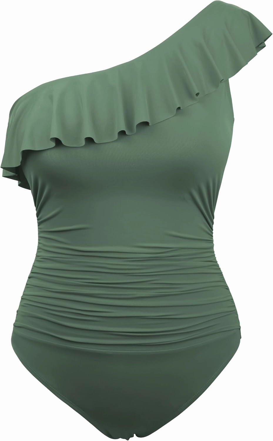 Hilor Women's One Shoulder One Piece Swimsuits Tummy Control Bathing Suits Ruffled Modest Swimwear
