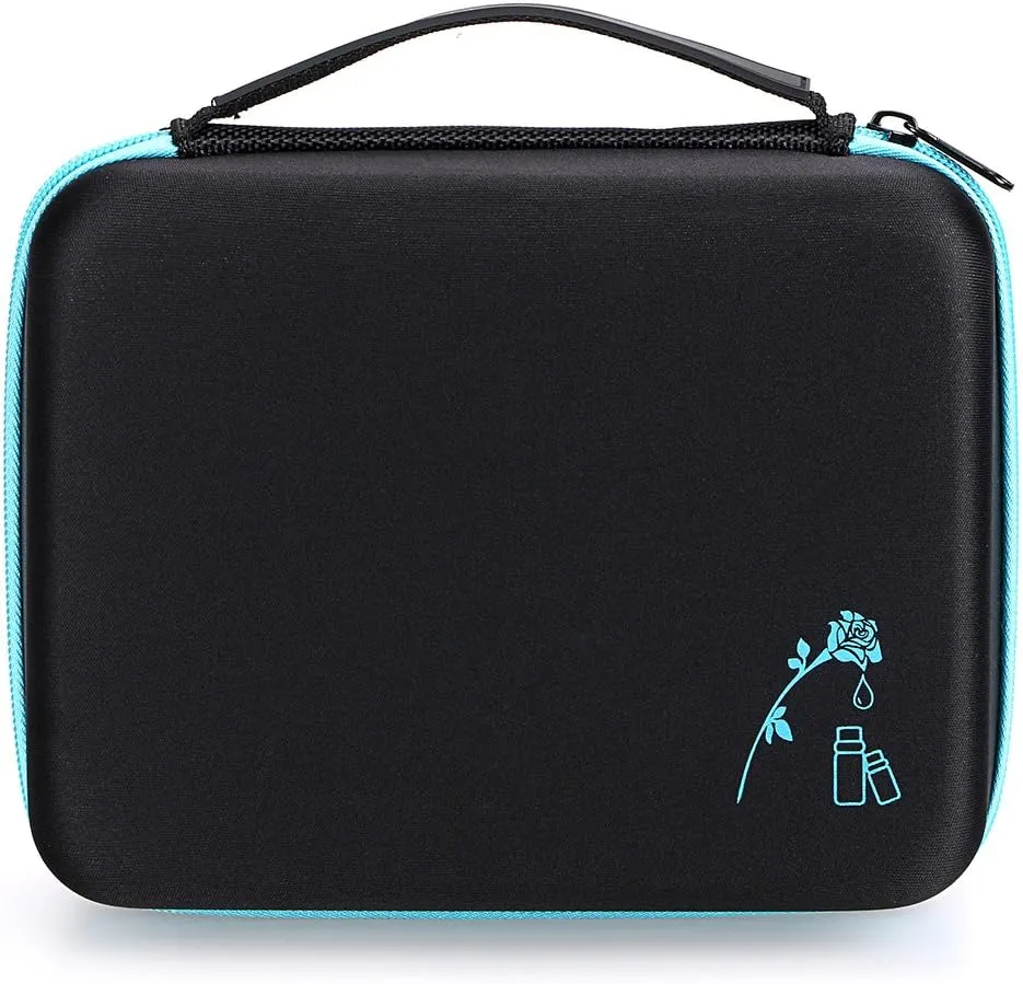 Hipiwe Hard Shell Essential Oil Carrying Case 30 Bottles EVA Storage Bag - Perfect for Essential Oils Bottle with Foam Insert (Black   Blue - New)