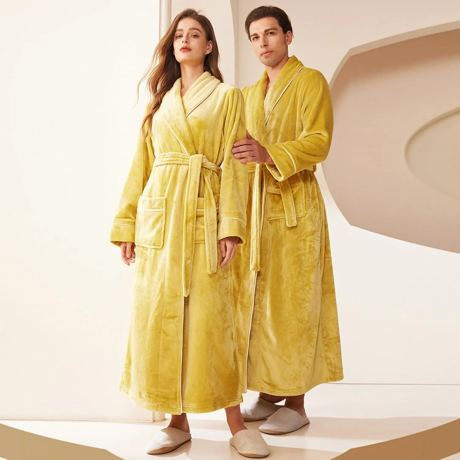 His and Hers Robes Flannel Long Length Matching Robes for Couples Warm Thickened Bathrobe Plus Size Shower Robe