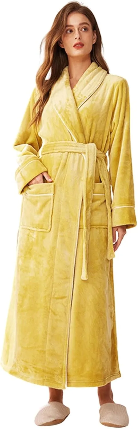 His and Hers Robes Flannel Long Length Matching Robes for Couples Warm Thickened Bathrobe Plus Size Shower Robe