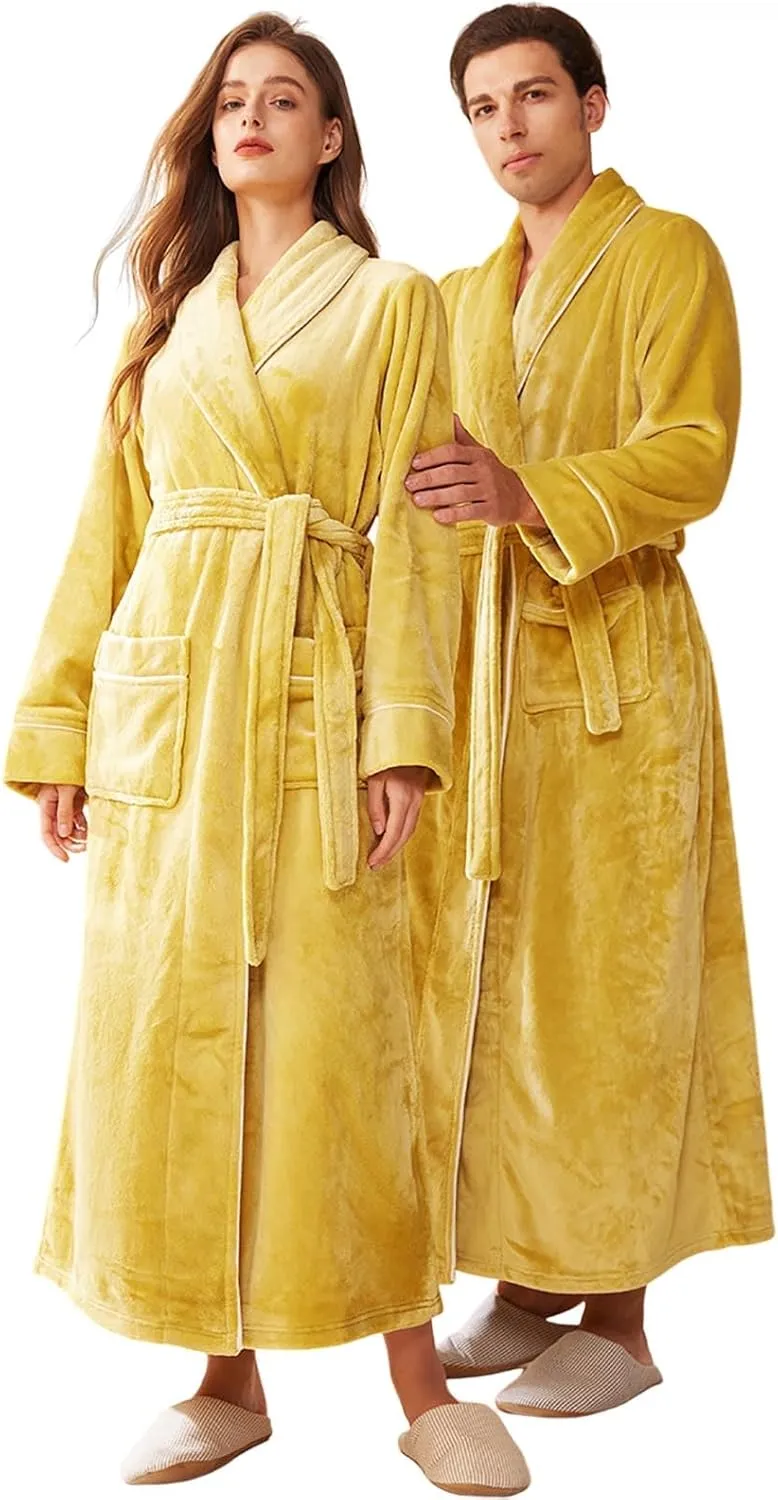 His and Hers Robes Flannel Long Length Matching Robes for Couples Warm Thickened Bathrobe Plus Size Shower Robe