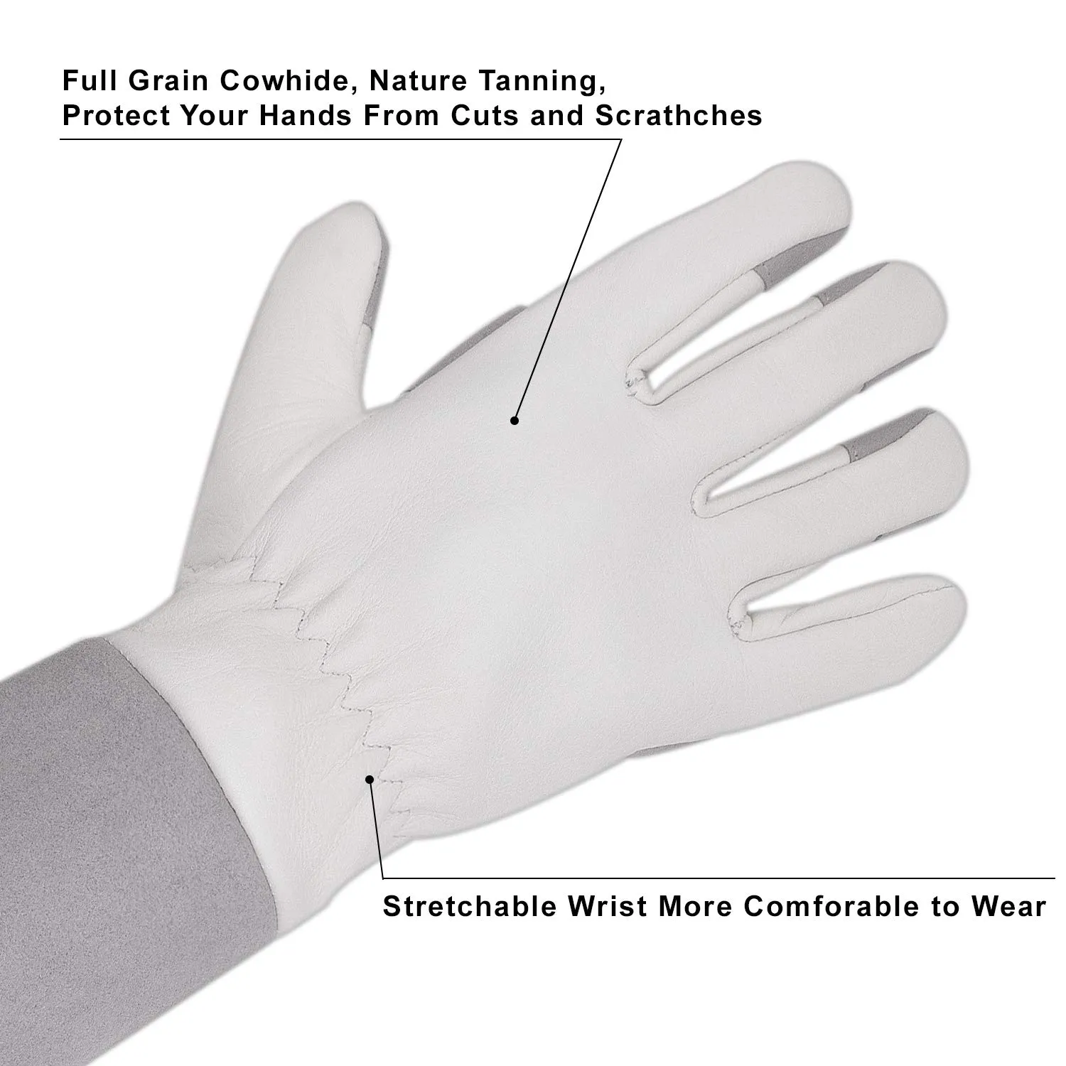HLDD HANDLANDY Gardening Gloves for Women & Men, Leather Long Sleeve Rose Pruning Glove, Thorn Proof Garden Work Gauntlet Animal Handling Gloves (Large, Gray)