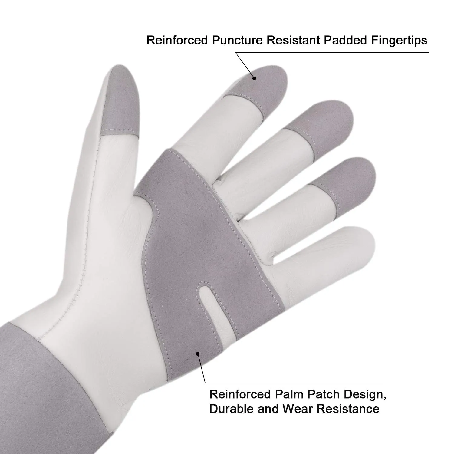 HLDD HANDLANDY Gardening Gloves for Women & Men, Leather Long Sleeve Rose Pruning Glove, Thorn Proof Garden Work Gauntlet Animal Handling Gloves (Large, Gray)