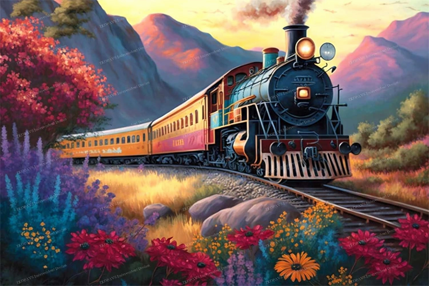 Holiday Train1 70 Piece Jigsaw Puzzle - Two Piece Set Wooden Adult Jigsaw Puzzles with Challenging Brain Challenges - Great for Puzzle Lovers 6 X 8 inch