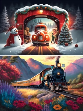 Holiday Train1 70 Piece Jigsaw Puzzle - Two Piece Set Wooden Adult Jigsaw Puzzles with Challenging Brain Challenges - Great for Puzzle Lovers 6 X 8 inch