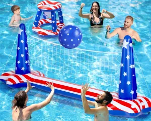 HOLYFUN Swimming Pool Volleyball Net Set Basketball Hoop, Summer Pool Floats Inflatable Water Games for Kids, Teens, Adults and Family