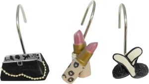 Home Decorative Handbag High-Heel Shoes Lipsticks Shower Curtain Hooks Rings Make Up Set of 12