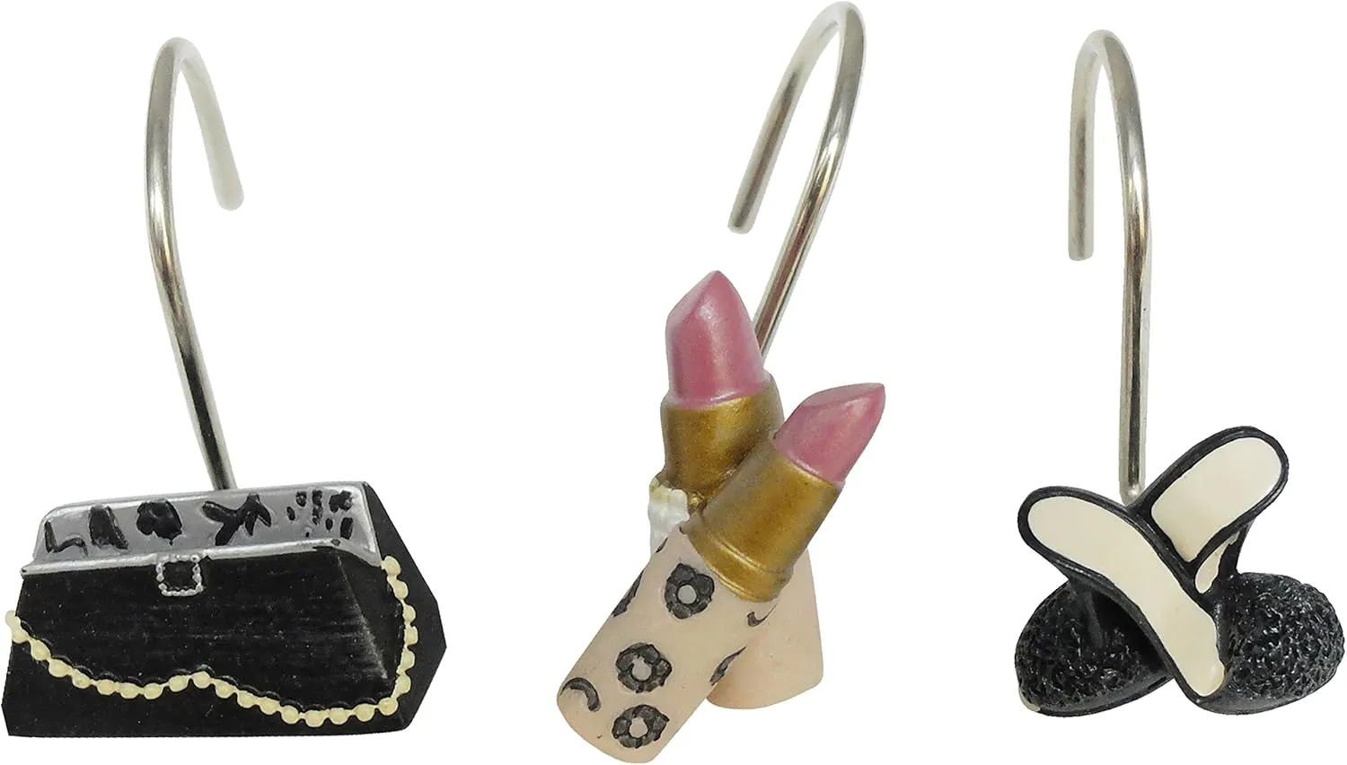 Home Decorative Handbag High-Heel Shoes Lipsticks Shower Curtain Hooks Rings Make Up Set of 12