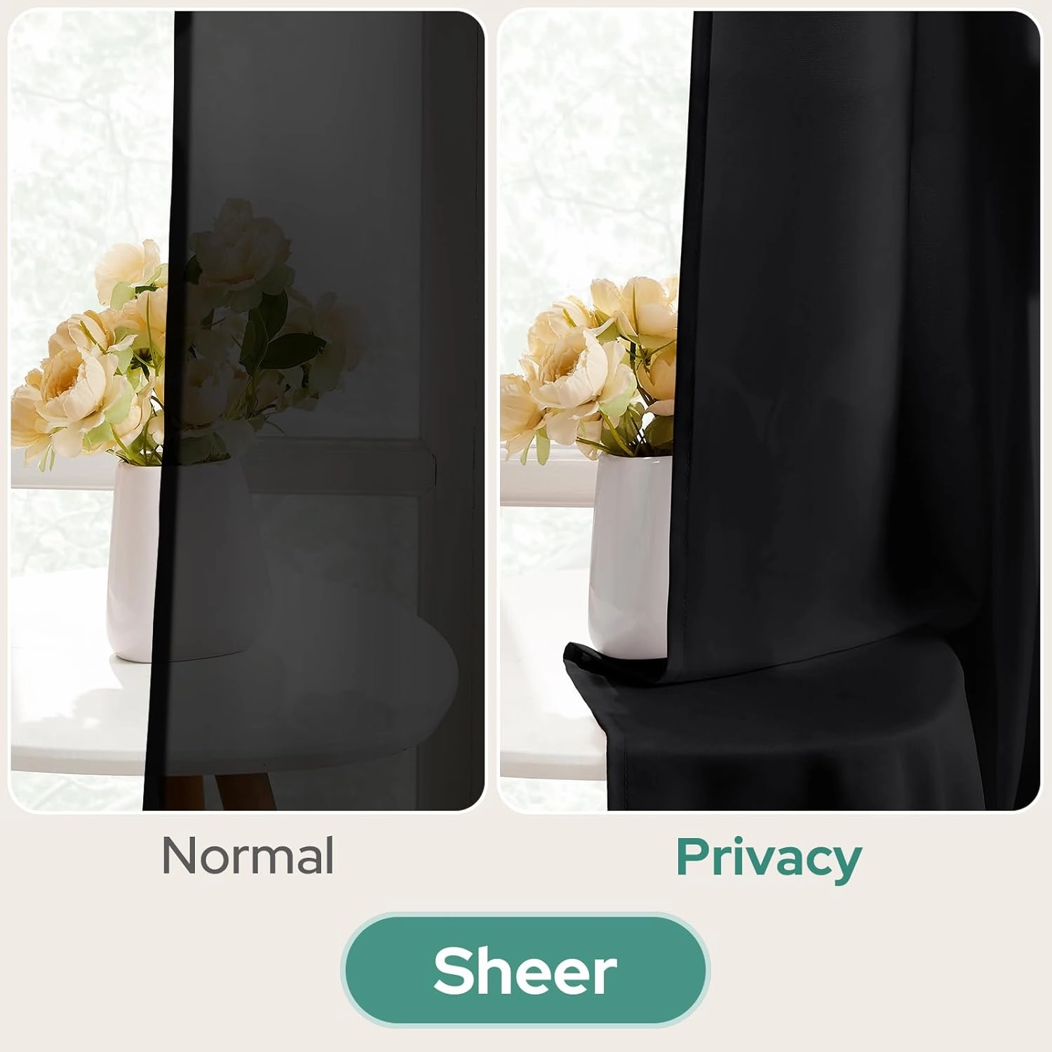 HOMEIDEAS Non-See-Through Black Privacy Sheer Curtains 84 Inches Long 2 Panels Set Light Filtering Curtains for Living Room Bedroom Drapes,W52xL84