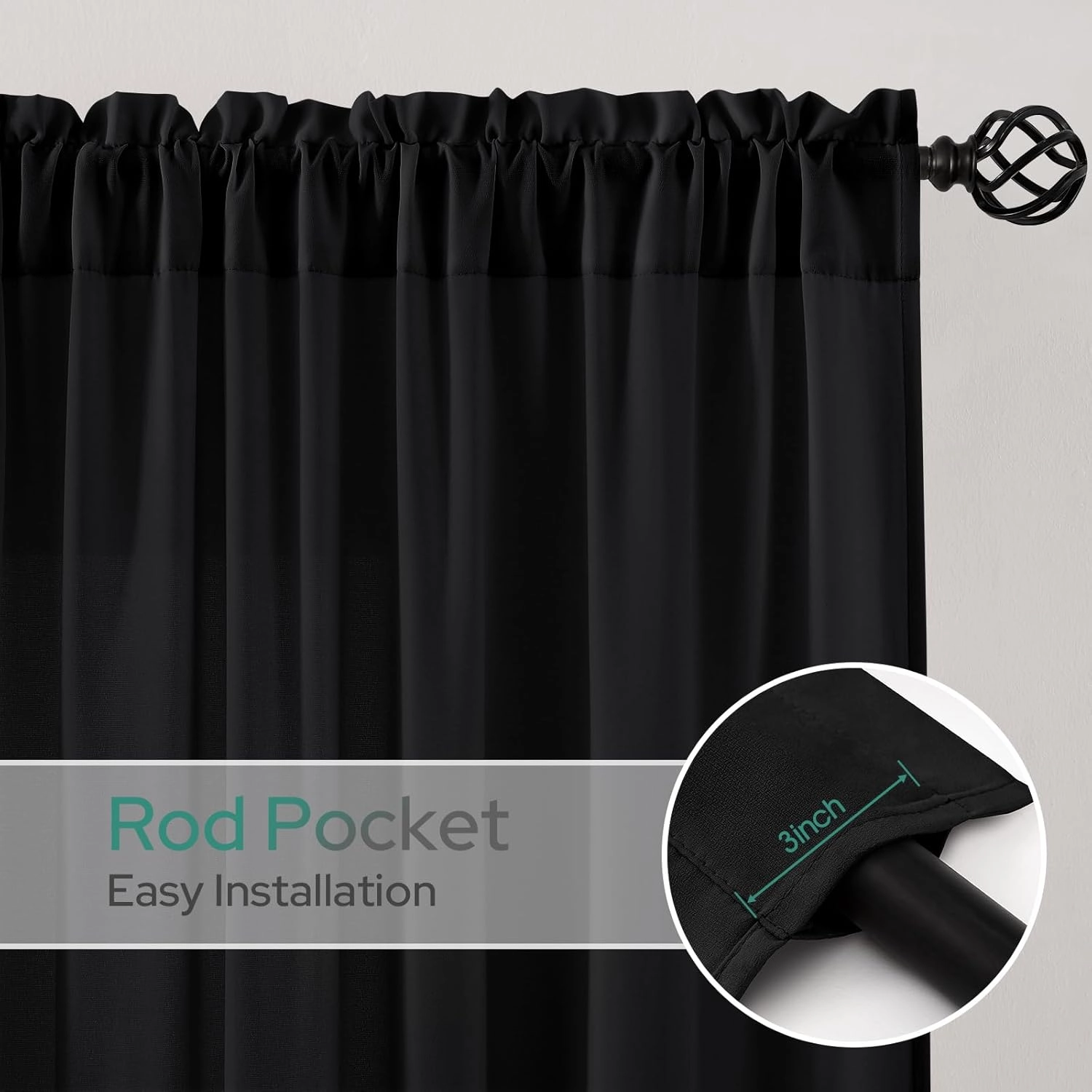 HOMEIDEAS Non-See-Through Black Privacy Sheer Curtains 84 Inches Long 2 Panels Set Light Filtering Curtains for Living Room Bedroom Drapes,W52xL84