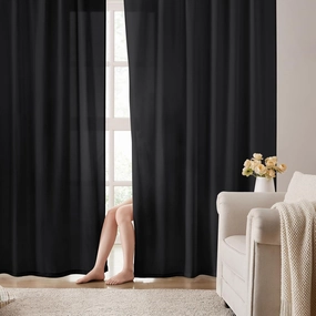 HOMEIDEAS Non-See-Through Black Privacy Sheer Curtains 84 Inches Long 2 Panels Set Light Filtering Curtains for Living Room Bedroom Drapes,W52xL84