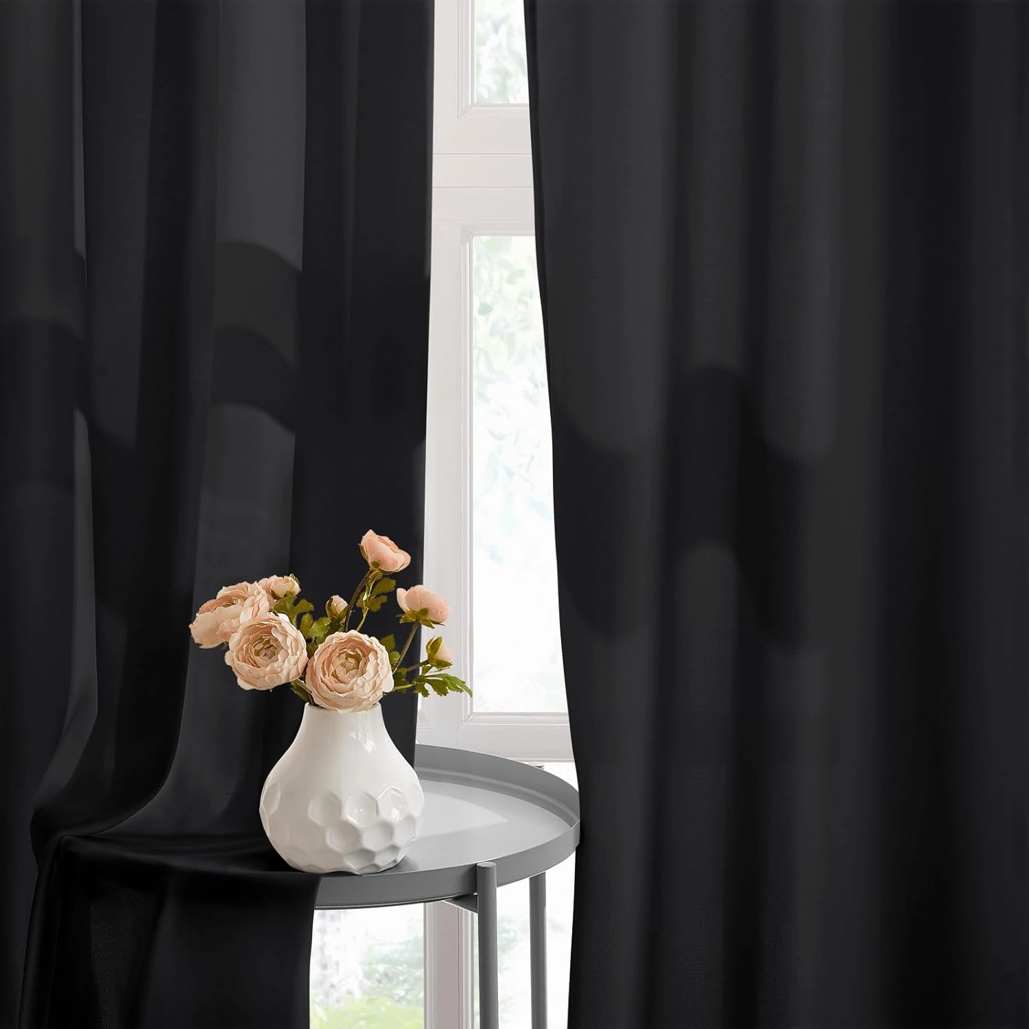 HOMEIDEAS Non-See-Through Black Privacy Sheer Curtains 84 Inches Long 2 Panels Set Light Filtering Curtains for Living Room Bedroom Drapes,W52xL84