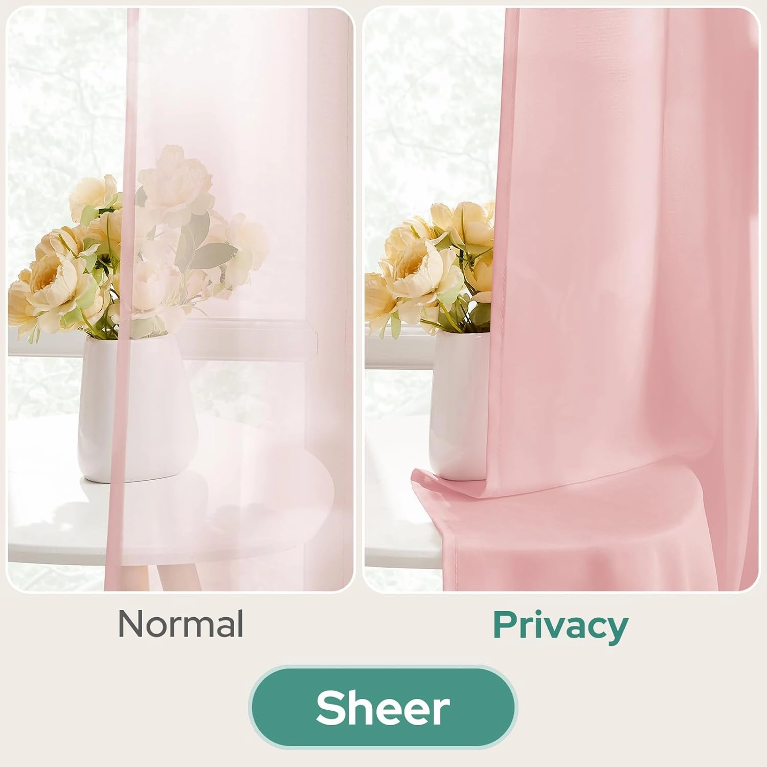 HOMEIDEAS Non-See-Through Pink Privacy Sheer Curtains 84 Inches Long 2 Panels Set Light Filtering Curtains for Living Room Bedroom Drapes,W52xL84