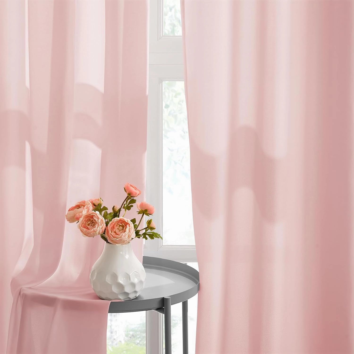 HOMEIDEAS Non-See-Through Pink Privacy Sheer Curtains 84 Inches Long 2 Panels Set Light Filtering Curtains for Living Room Bedroom Drapes,W52xL84