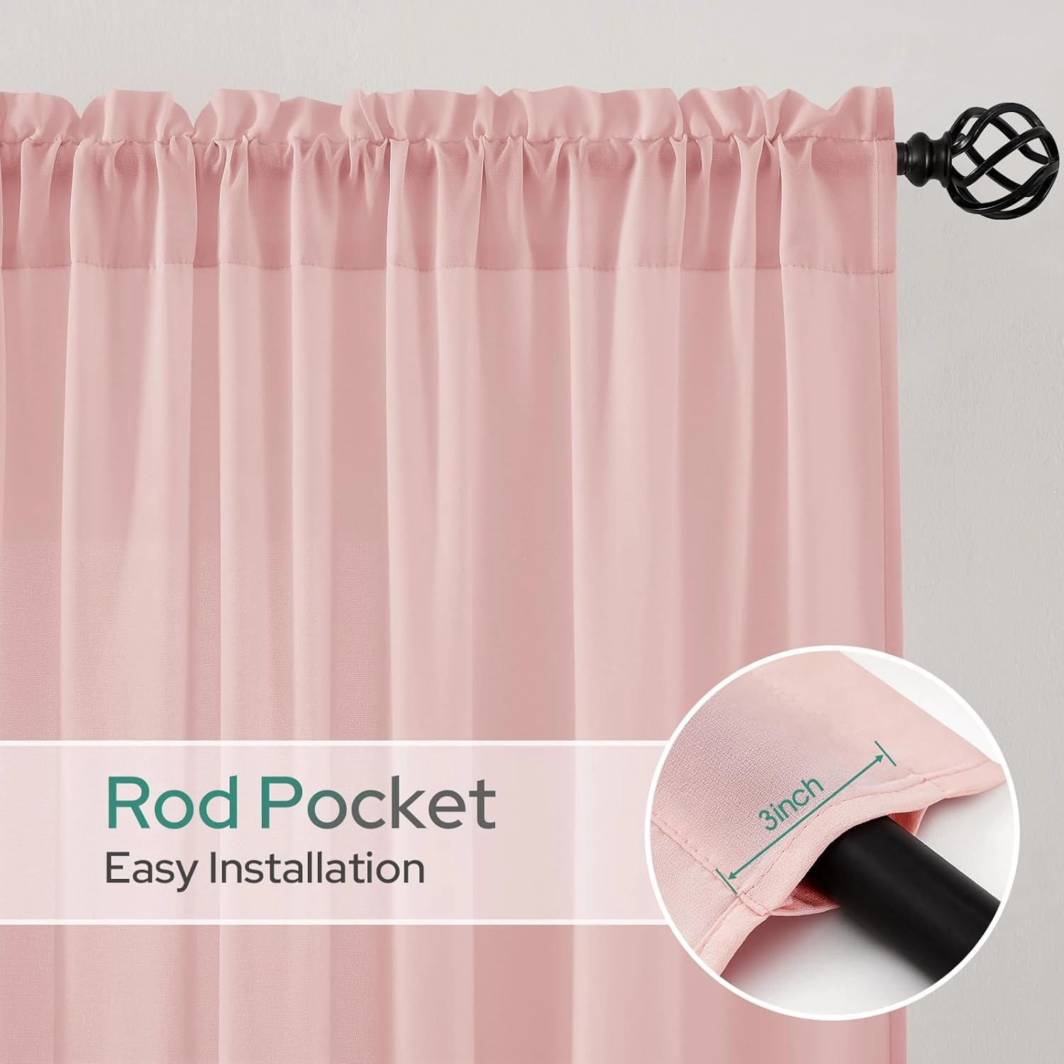 HOMEIDEAS Non-See-Through Pink Privacy Sheer Curtains 84 Inches Long 2 Panels Set Light Filtering Curtains for Living Room Bedroom Drapes,W52xL84