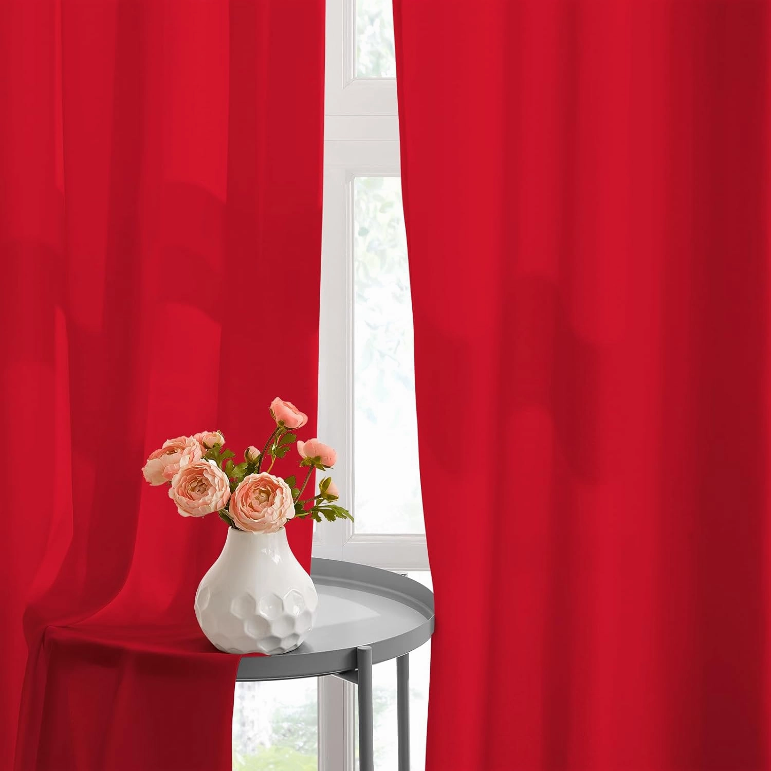 HOMEIDEAS Non-See-Through Red Privacy Sheer Curtains 84 Inches Long 2 Panels Set Light Filtering Curtains for Living Room Bedroom Drapes,W52xL84