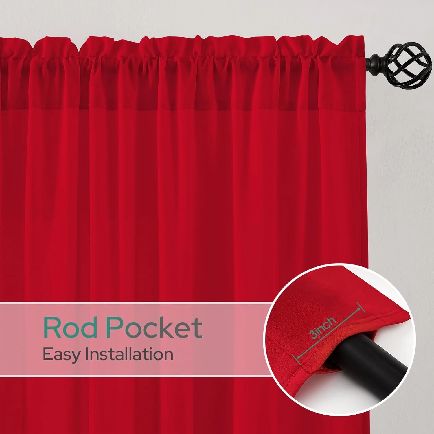 HOMEIDEAS Non-See-Through Red Privacy Sheer Curtains 84 Inches Long 2 Panels Set Light Filtering Curtains for Living Room Bedroom Drapes,W52xL84