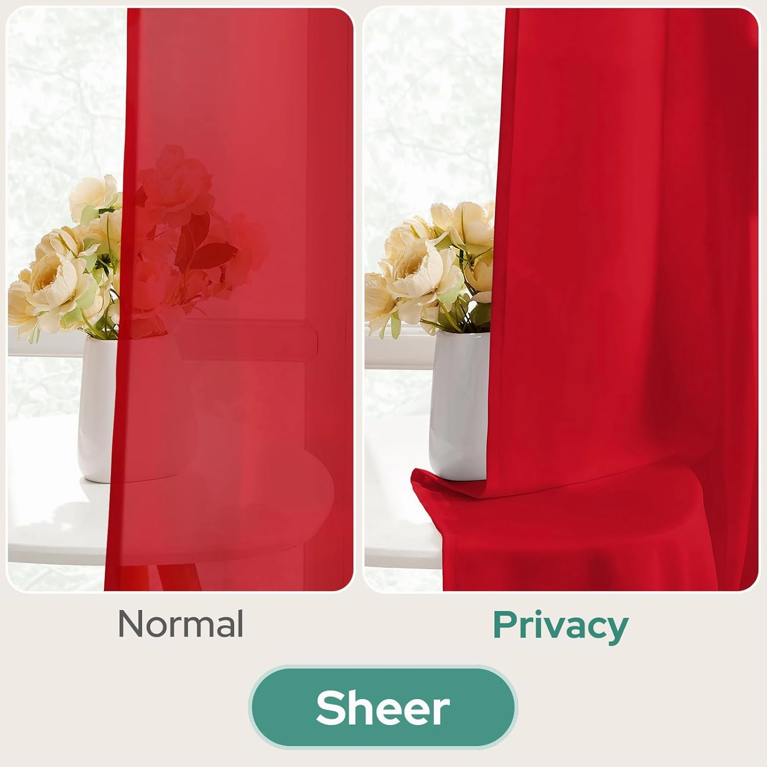 HOMEIDEAS Non-See-Through Red Privacy Sheer Curtains 84 Inches Long 2 Panels Set Light Filtering Curtains for Living Room Bedroom Drapes,W52xL84